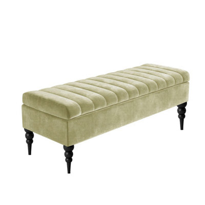  - 150Cm Sierra Striped Naples Upholstered Ottoman Storage Bench With Black Turned Wooden LegsBeige Shoes Storage Bench