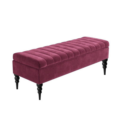  - 180Cm Sierra Striped Naples Upholstered Ottoman Storage Bench With Black Turned Wooden LegsPurple Shoes Storage Bench