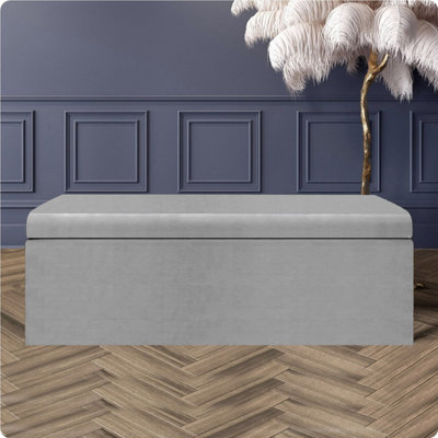  - 120Cm Large Plain Safar Storage Ottoman BoxSilver Naples Upholstered Deep Storage Ottoman End Of Bed Bench