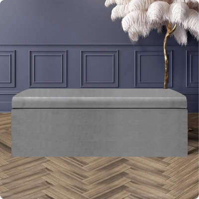  - 120Cm Large Plain Safar Storage Ottoman BoxGrey Naples Upholstered Deep Storage Ottoman End Of Bed Bench