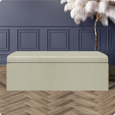  - 150Cm Large Plain Safar Storage Ottoman BoxCream Naples Upholstered Deep Storage Ottoman End Of Bed Bench