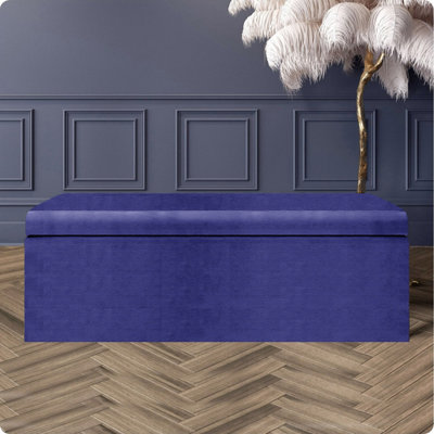  - 150Cm Large Plain Safar Storage Ottoman BoxBlue Naples Upholstered Deep Storage Ottoman End Of Bed Bench