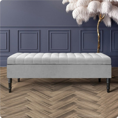  - Safar 137Cm Ottoman Storage BenchNaples Shoe BenchSilver Lined Upholstery Storage Footstool
