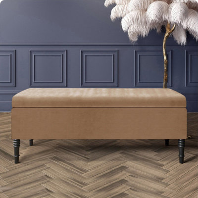  - 90Cm Paris Plain Ottoman Storage Bench -Naples Shoes Bench With Black Turned Wooden LegsBrown Upholstery Storage Footstool
