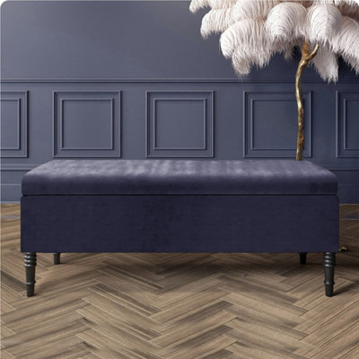  - 180Cm Paris Plain Ottoman Storage Bench -Naples Shoes Bench With Black Turned Wooden LegsCharcoal Upholstery Storage Footstool