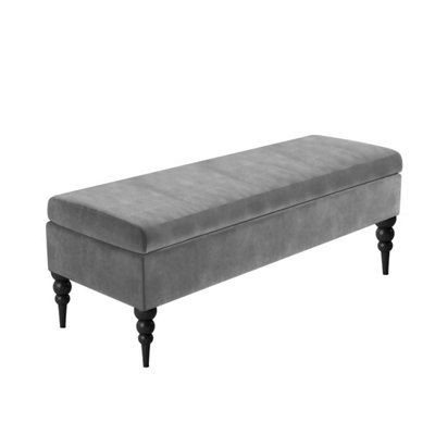  - Safar Plain 90Cm Ottoman Storage BenchPlush Velvet Shoe BenchGrey Upholstery Footstool With Storage