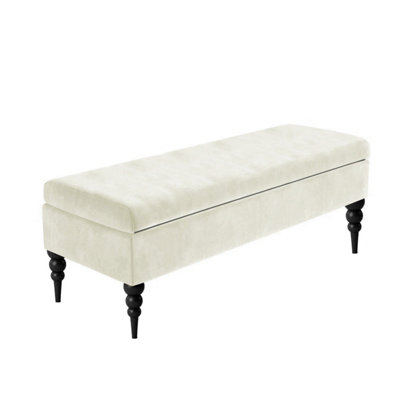  - Safar Plain 90Cm Ottoman Storage BenchPlush Velvet Shoe BenchCream Upholstery Footstool With Storage