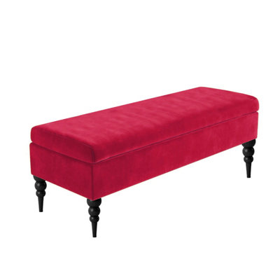  - Safar Plain 90Cm Ottoman Storage BenchPlush Velvet Shoe BenchRed Upholstery Footstool With Storage