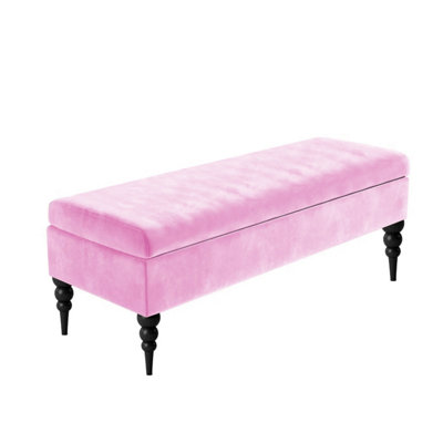 - Safar Plain 137Cm Ottoman Storage BenchPlush Velvet Shoe BenchPink Upholstery Footstool With Storage