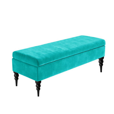  - Safar Plain 150Cm Ottoman Storage BenchPlush Velvet Shoe BenchTeal Upholstery Footstool With Storage