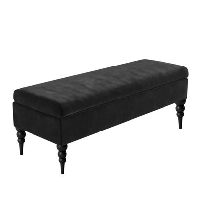  - Safar Plain 180Cm Ottoman Storage BenchPlush Velvet Shoe BenchBlack Upholstery Footstool With Storage