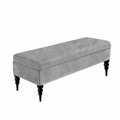  - 120Cm Safar Plain Ottoman Storage Bench -Upholstered Shoes Bench With Black Turned Wooden LegsGrey Naple Ottoman Bench