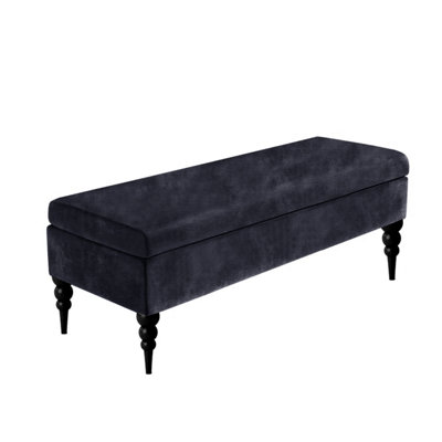 - 120Cm Safar Plain Ottoman Storage Bench -Upholstered Shoes Bench With Black Turned Wooden LegsCharcoal Naple Ottoman Bench