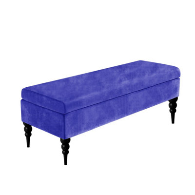 - 120Cm Safar Plain Ottoman Storage Bench -Upholstered Shoes Bench With Black Turned Wooden LegsBlue Naple Ottoman Bench
