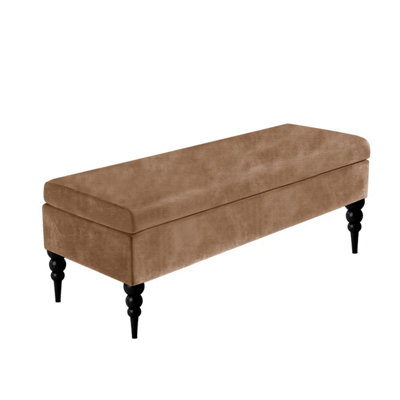  - 150Cm Safar Plain Ottoman Storage Bench -Upholstered Shoes Bench With Black Turned Wooden LegsBrown Naple Ottoman Bench