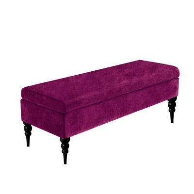  - 150Cm Safar Plain Ottoman Storage Bench -Upholstered Shoes Bench With Black Turned Wooden LegsPurple Naple Ottoman Bench