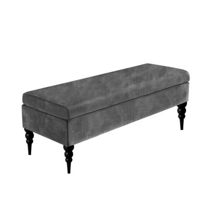  - 180Cm Safar Plain Ottoman Storage Bench -Upholstered Shoes Bench With Black Turned Wooden LegsDark Grey Naple Ottoman Bench