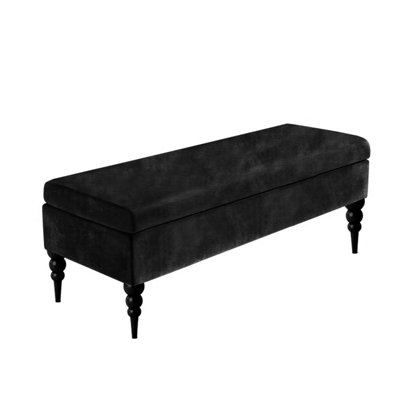  - 180Cm Safar Plain Ottoman Storage Bench -Upholstered Shoes Bench With Black Turned Wooden LegsBlack Naple Ottoman Bench