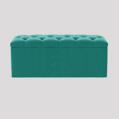  - 90Cm Luna Chesterfield Ottoman Storage BoxTeal Plush Velvet Upholstered Blanket Box