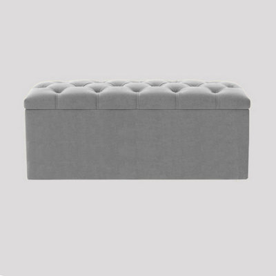  - 90Cm Luna Ottoman Storage BoxSilver Velvet Upholstered Chesterfield Storage Ottoman Box