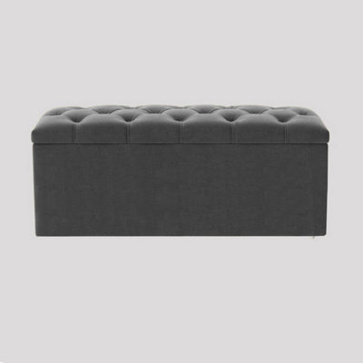  - 120Cm Luna Ottoman Storage BoxSteel Grey Velvet Upholstered Chesterfield Storage Ottoman Box