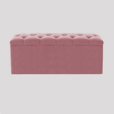  - 120Cm Luna Ottoman Storage BoxPink Velvet Upholstered Chesterfield Storage Ottoman Box