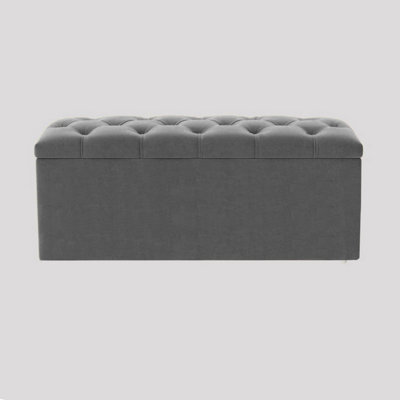  - 120Cm Luna Ottoman Storage BoxGrey Velvet Upholstered Chesterfield Storage Ottoman Box