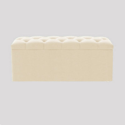  - 120Cm Luna Chesterfield Ottoman Storage BoxCream Plush Velvet Upholstered Blanket Box