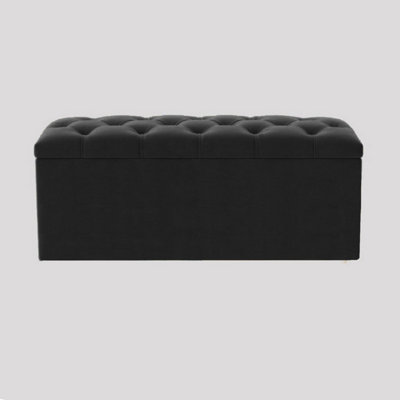  - 137Cm Luna Chesterfield Ottoman Storage BoxBlack Plush Velvet Upholstered Blanket Box