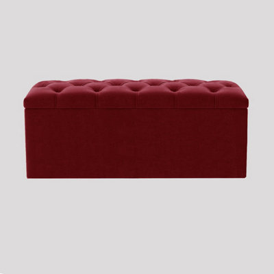  - 150Cm Luna Ottoman Storage BoxRed Velvet Upholstered Chesterfield Storage Ottoman Box