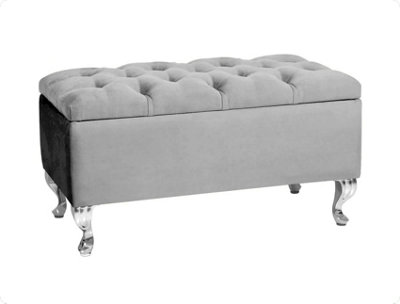  - Londona 120Cm Chesterfield Ottoman Storage BenchPlush Velvet Shoe BenchSilver Upholstery Footstool With Storage