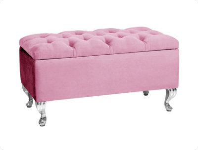  - Londona 120Cm Chesterfield Ottoman Storage BenchPlush Velvet Shoe BenchPink Upholstery Footstool With Storage