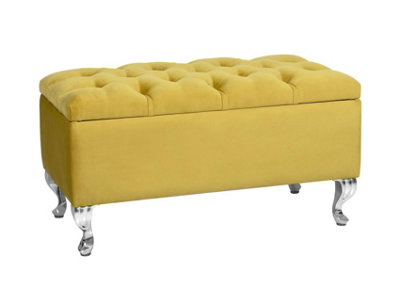  - Londona 137Cm Chesterfield Ottoman Storage BenchPlush Velvet Shoe BenchMustard Gold Upholstery Footstool With Storage