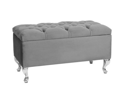  - Londona 150Cm Chesterfield Ottoman Storage BenchPlush Velvet Shoe BenchGrey Upholstery Footstool With Storage
