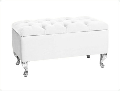  - Londona 180Cm Chesterfield Ottoman Storage BenchPlush Velvet Shoe BenchWhite Upholstery Footstool With Storage
