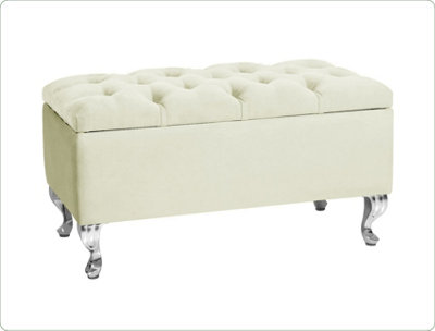  - Londona 180Cm Chesterfield Ottoman Storage BenchPlush Velvet Shoe BenchCream Upholstery Footstool With Storage
