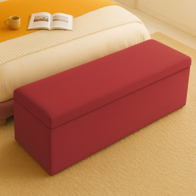 - 90Cm Plush Velvet Upholstered Red Ottoman Storage Box With Plain LidEnd Of Bed Bench / Deep Storage Chest