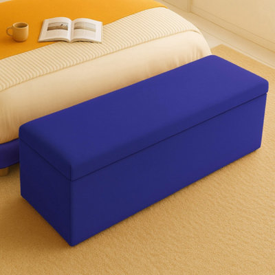  - 120Cm Plush Velvet Upholstered Sapphire Blue Ottoman Storage Box With Plain LidEnd Of Bed Bench / Deep Storage Chest