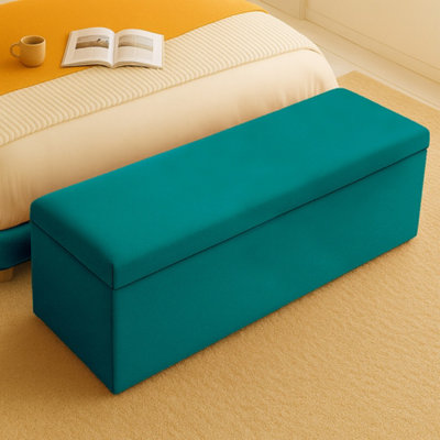  - 120Cm Plush Velvet Upholstered Emerald Green Ottoman Storage Box With Plain LidEnd Of Bed Bench / Deep Storage Chest
