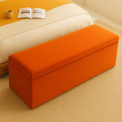  - 120Cm Plush Velvet Upholstered Burnt Orange Ottoman Storage Box With Plain LidEnd Of Bed Bench / Deep Storage Chest