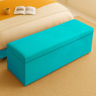  - 137Cm Plush Velvet Upholstered Teal Ottoman Storage Box With Plain LidEnd Of Bed Bench / Deep Storage Chest