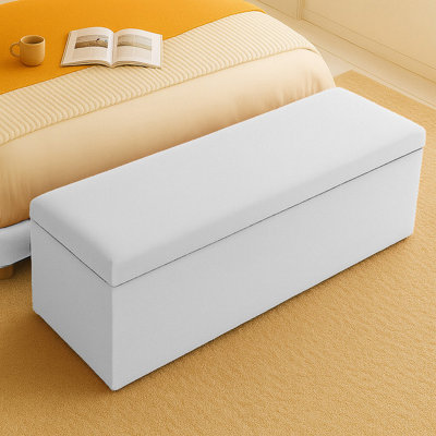  - 180Cm Plush Velvet Upholstered White Ottoman Storage Box With Plain LidEnd Of Bed Bench / Deep Storage Chest