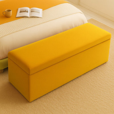  - 180Cm Plush Velvet Upholstered Mustard Gold Ottoman Storage Box With Plain LidEnd Of Bed Bench / Deep Storage Chest