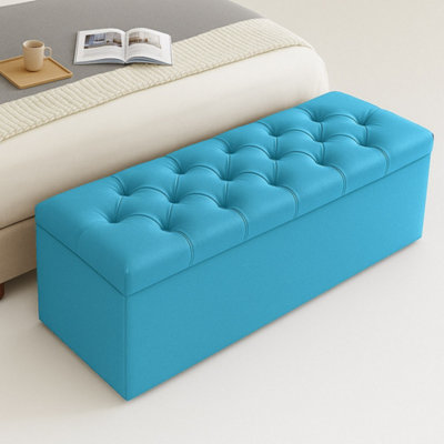  - 137Cm Chesterfield Ottoman Storage BoxTeal Plush Velvet Upholstered Blanket BoxEnd Of Bed BenchDeep Storage Chest