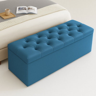  - 150Cm Chesterfield Ottoman Storage BoxEmerald Green Plush Velvet Upholstered Blanket BoxEnd Of Bed BenchDeep Storage Chest