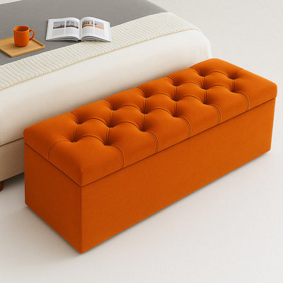 - 180Cm Chesterfield Ottoman Storage BoxBurnt Orange Plush Velvet Upholstered Blanket BoxEnd Of Bed BenchDeep Storage Chest