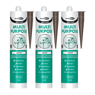Bond It Multi-Mate High Modulus Silicone Sealant 3X Brown285MlMultipurposeMould-ResistantWaterproofInterior & Exterior from B&Q