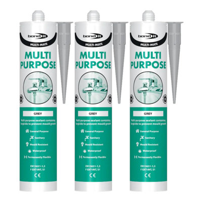 Bond It Multi-Mate High Modulus Silicone Sealant 3X Grey285MlMultipurposeMould-ResistantWaterproofInterior & Exterior from B&Q