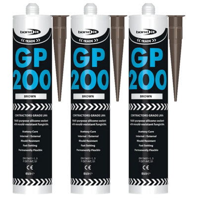 Bond It Gp200 General-Purpose Silicone Sealant3X Brown275MlPremium Silicone Fast-SettingMould-ResistantFlexible from B&Q