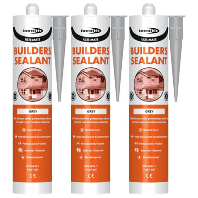 Bond It Ulti-Mate Neutral Cure Builders Silicone3X Grey285MlLow Modulus Silicone Sealant For JointsDoorsWindows from B&Q